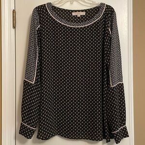 Loft black/cream long sleeve blouse size large